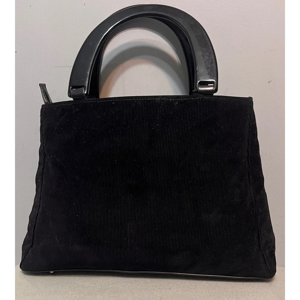 Vtg NWT‎ Rangoni Of Florence Black Corduroy Top Handle Bag Purse Leather Trim